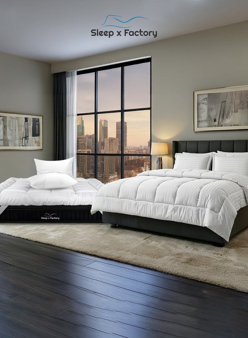 سليب × فاكتوري باقة فندقية فاخرة، لباد مرتبة بارتفاع 14 سم مع طقم لحاف فندقي فاخر بلون أبيض ووسادتين فندقيتين قطنية فاخرة، يناسب سرير مفرد مقاس 200 × 140 سم - Image 3